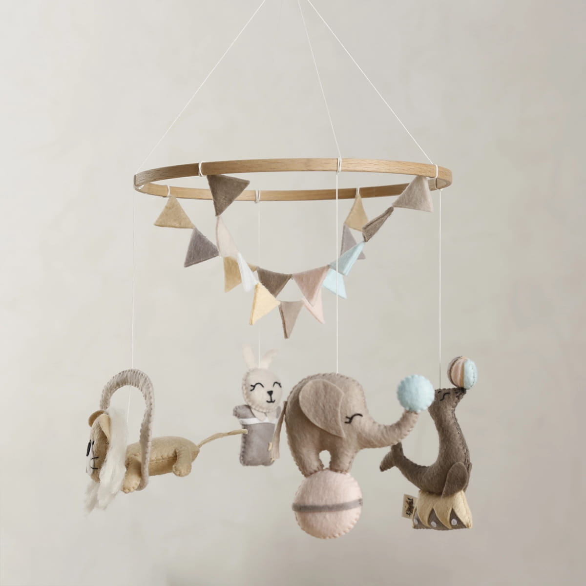 circus baby mobile with lion elephant seal and bunny