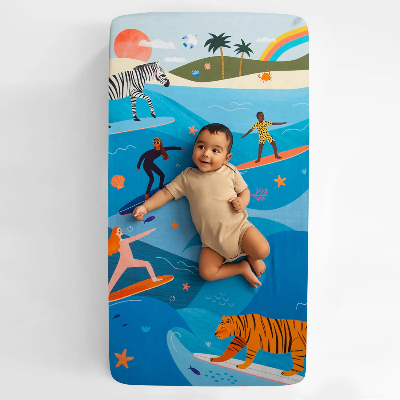 SAMPLE SALE Standard Size crib sheets - Surfing Safari