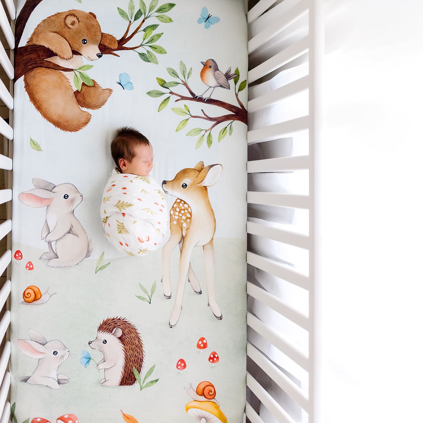 baby swaddle watercolor mushrooms and leafs