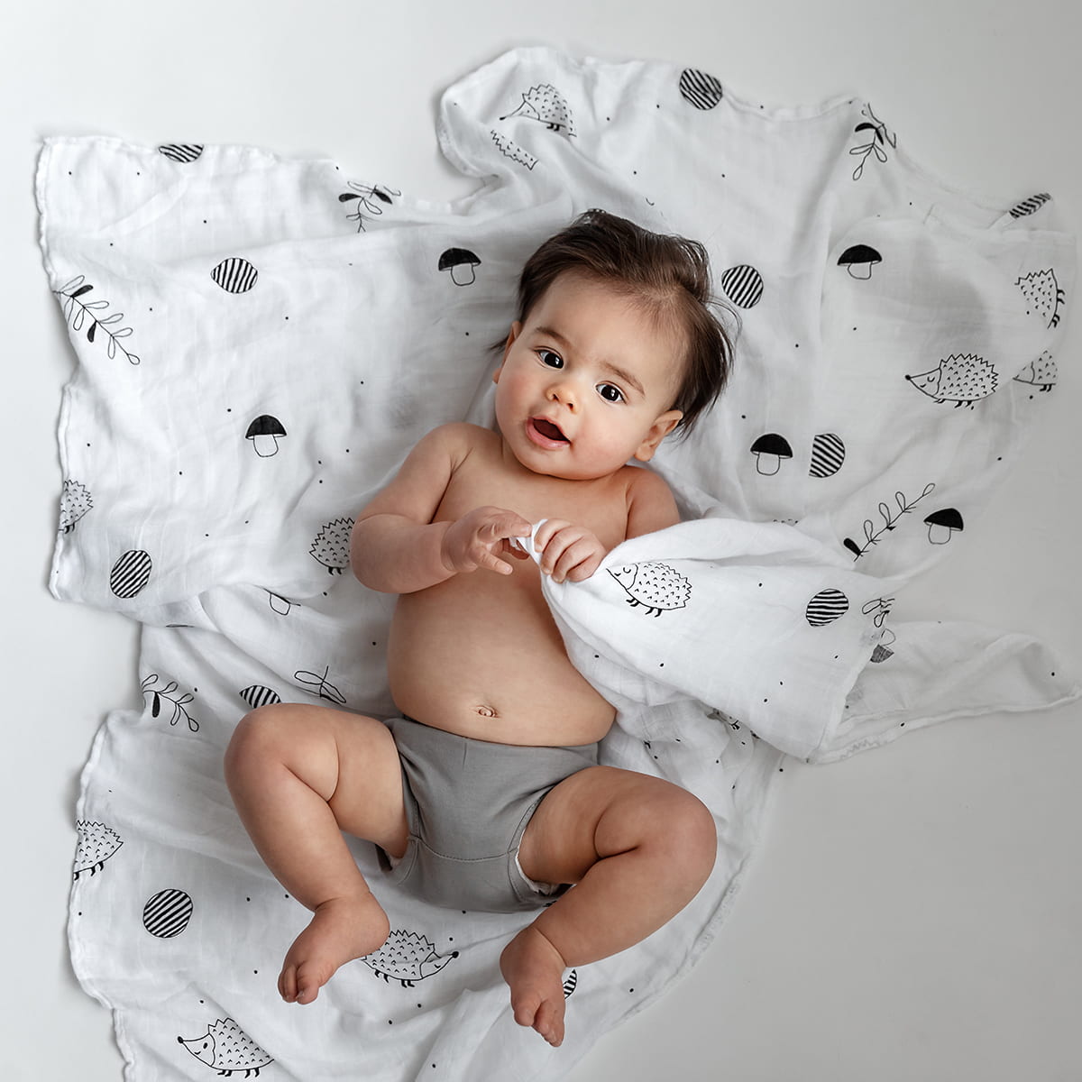 Softest baby swaddle, bamboo swaddle, hedgehogs acorns mushrooms, Rookie Humans