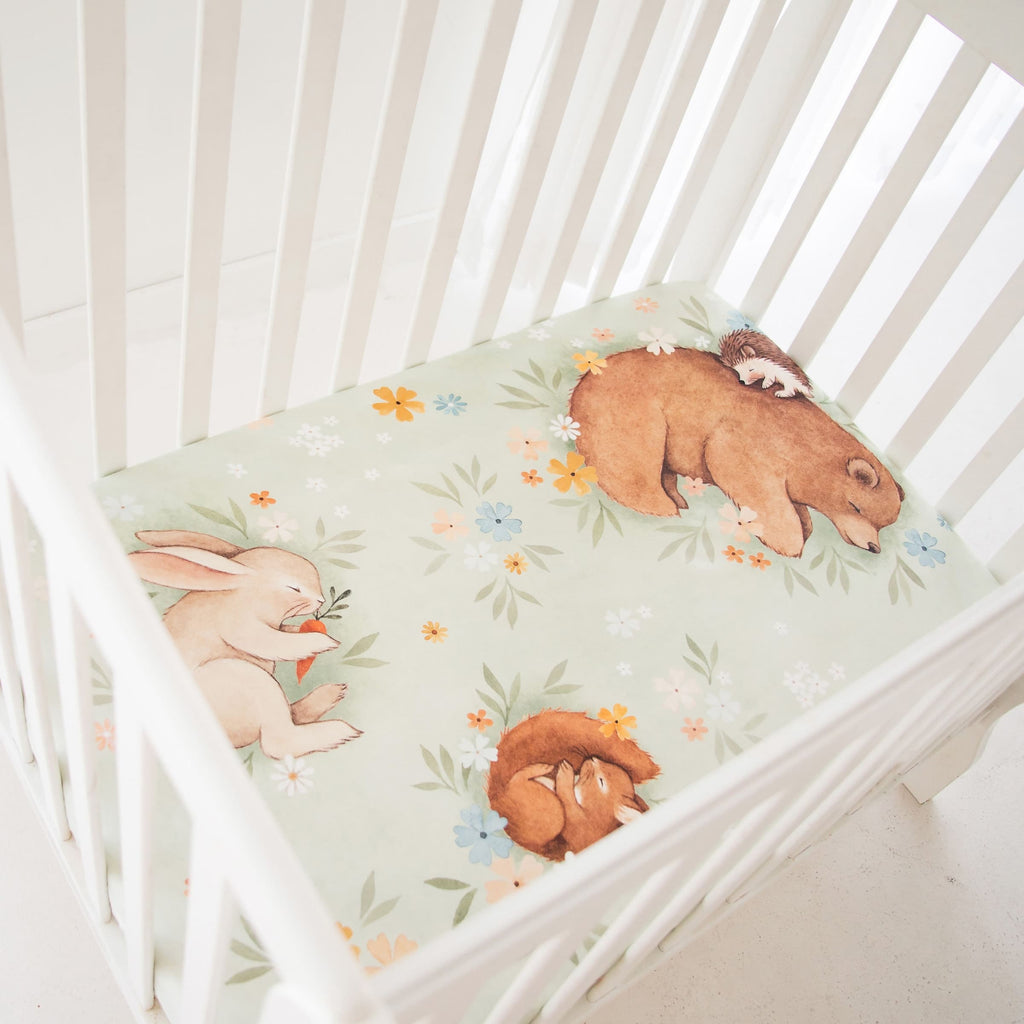 Enchanted Meadow floral mini crib sheet by Rookie Humans