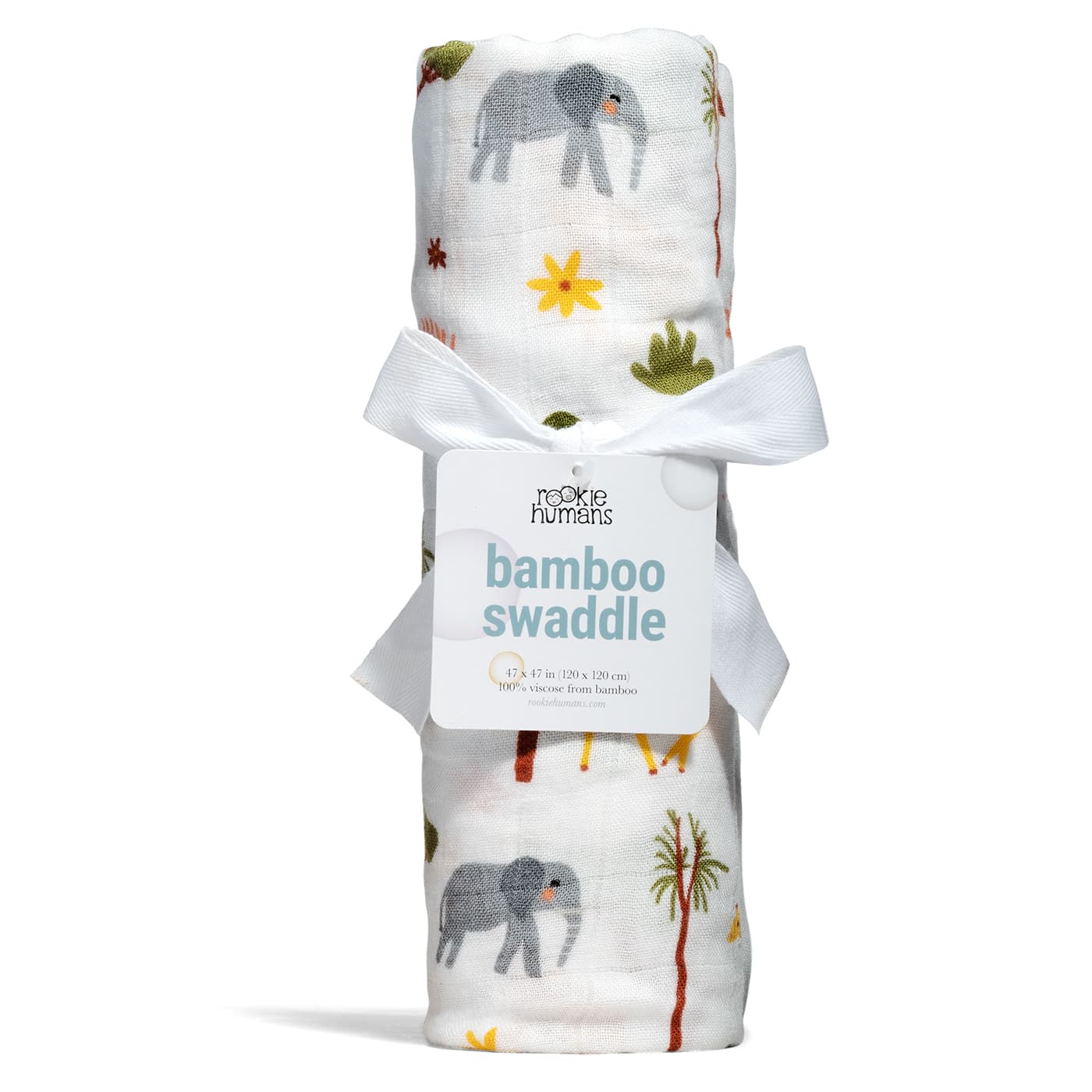 safari animals swaddle, giraffes and elephants