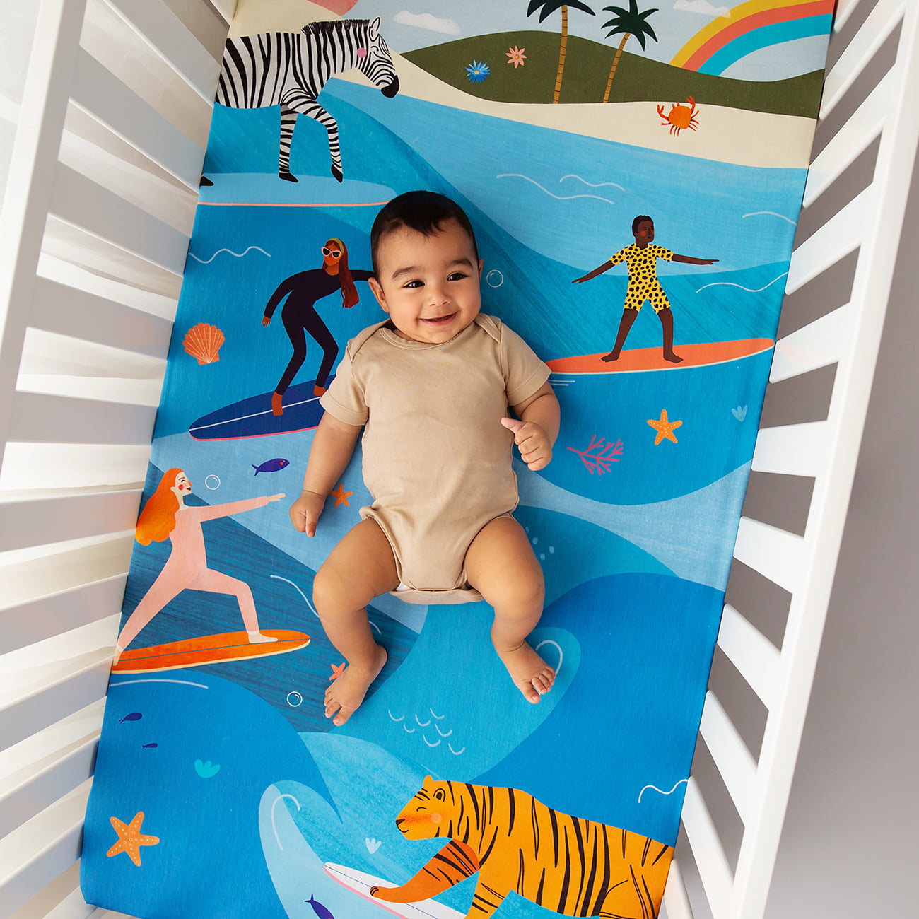surf nursery theme crib sheet