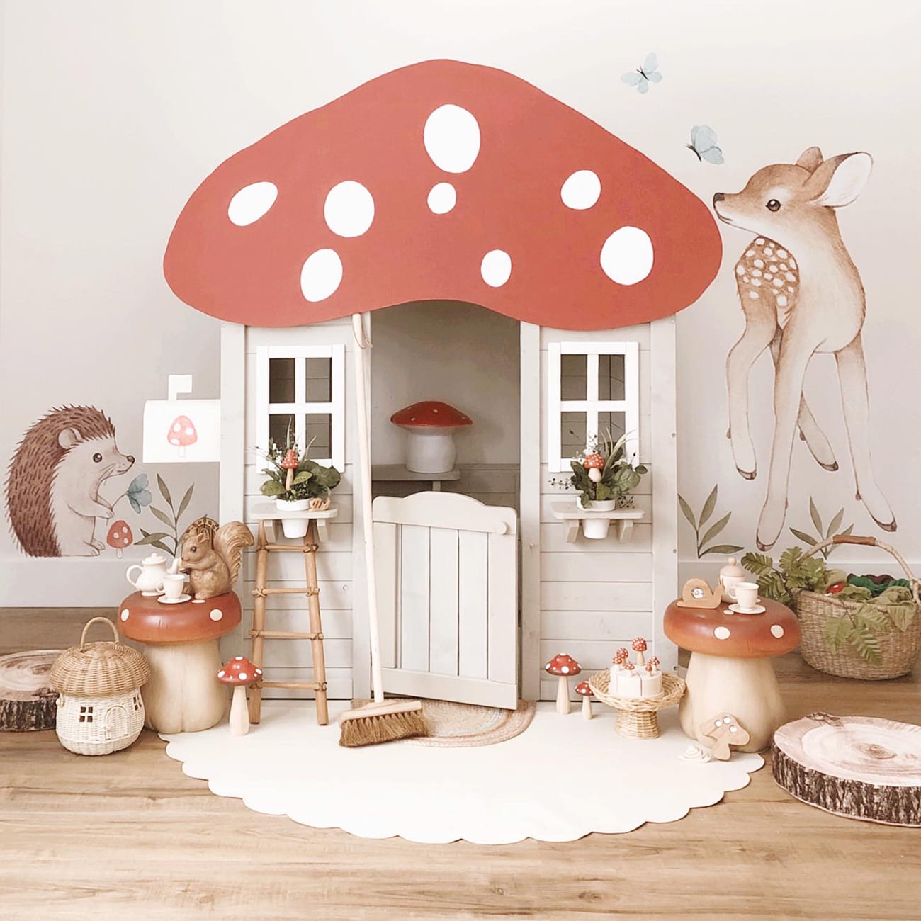 woodland nursery decor wall decal with fawn and hedgehog