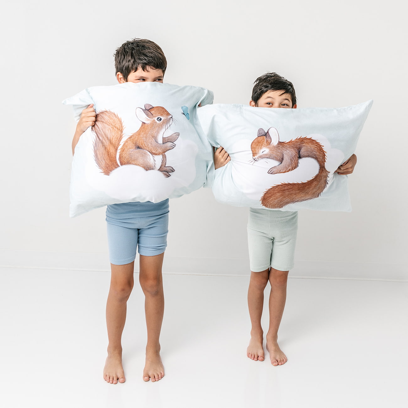 woodland kids pillowcase with squirrel and butterfly