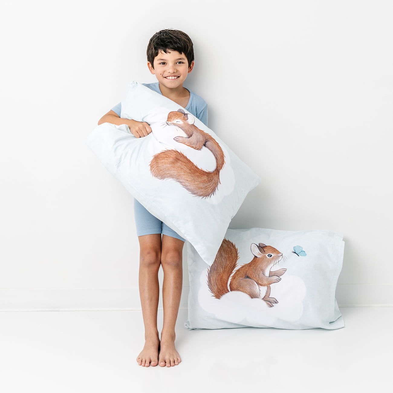 woodland kids pillowcase with squirrel and butterfly