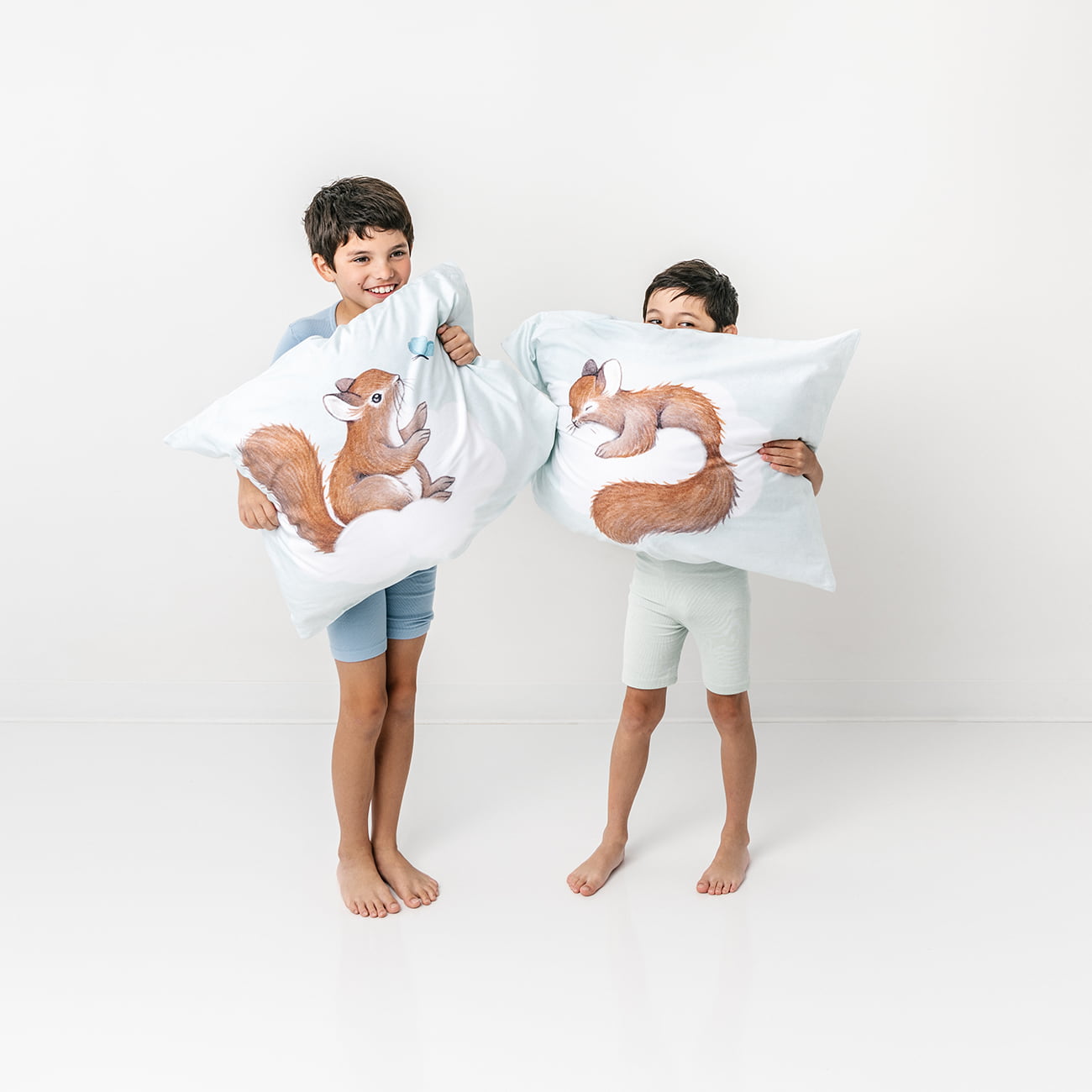 woodland kids pillowcase with squirrel and butterfly