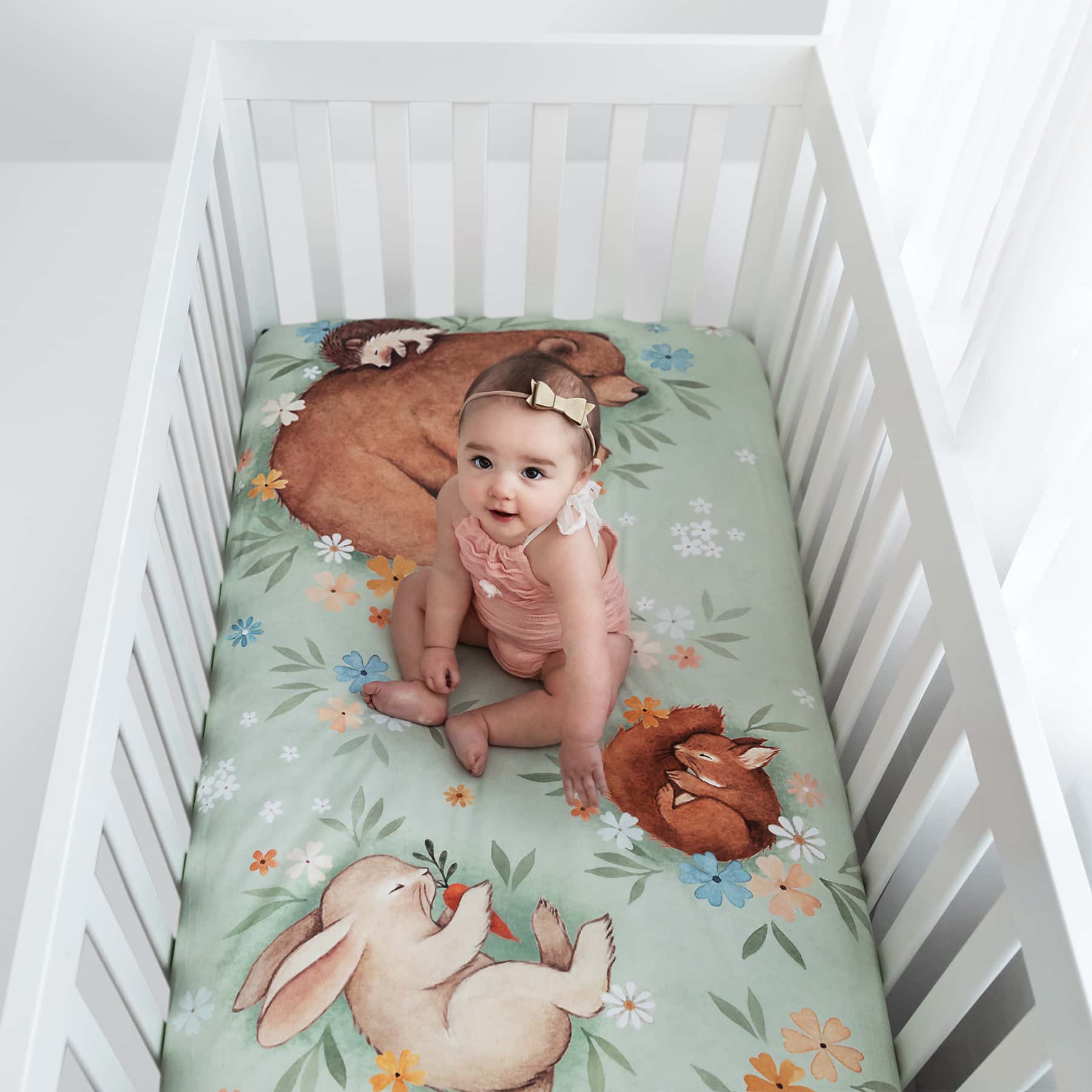 SAMPLE SALE Standard Size crib sheets - Enchanted Meadow