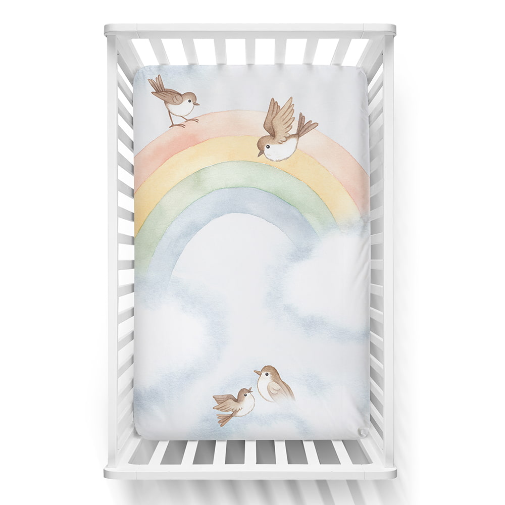 Rainbow and Birds Mini Crib Sheet