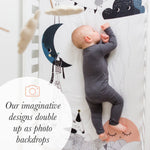 photo op crib sheet, baby milestone photos are easier to capture with our photo backdrop crib sheet