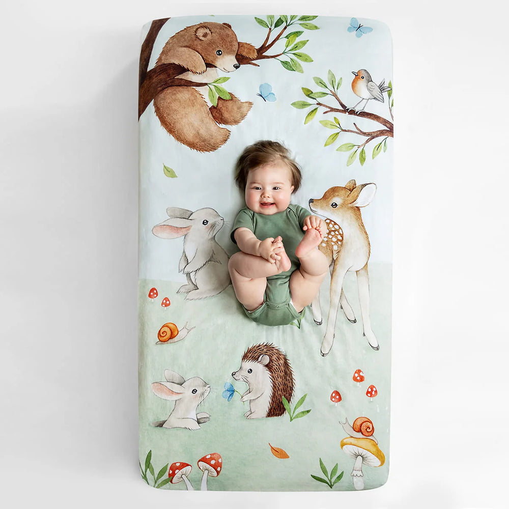 SAMPLE SALE Standard Size crib sheets- Enchanted Forest
