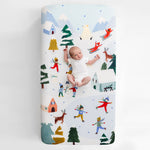 Snowy Day baby crib sheet, winter baby crib sheet, holiday crib sheet, Christmas crib sheet, winter crib sheet, snow crib sheet, reindeer crib sheet