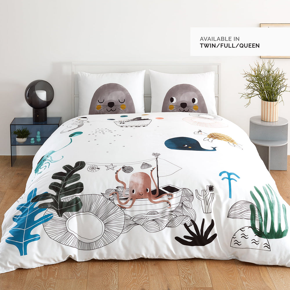 Under the sea bedding, kids bedding ocean themed duvet with whale octopus jellyfish