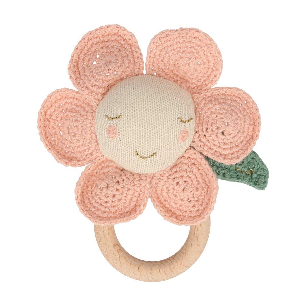 Daisy baby rattle peach color