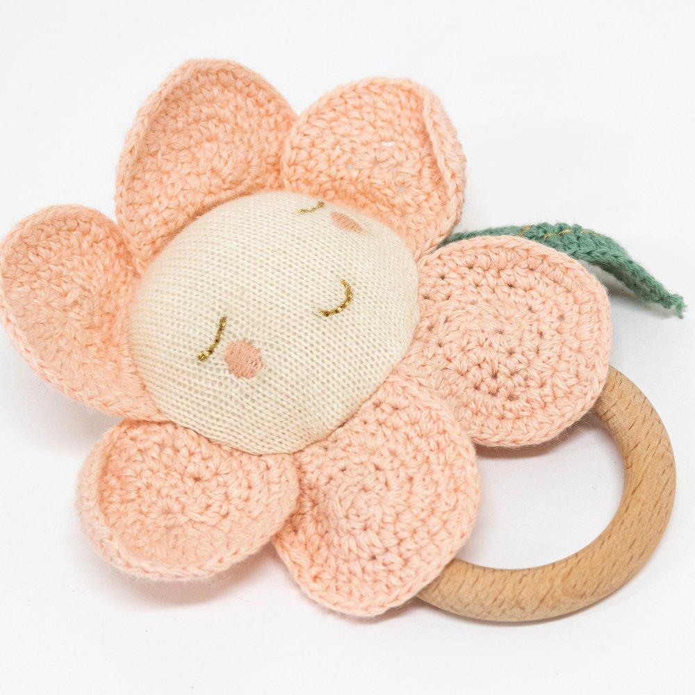 Daisy baby rattle peach color