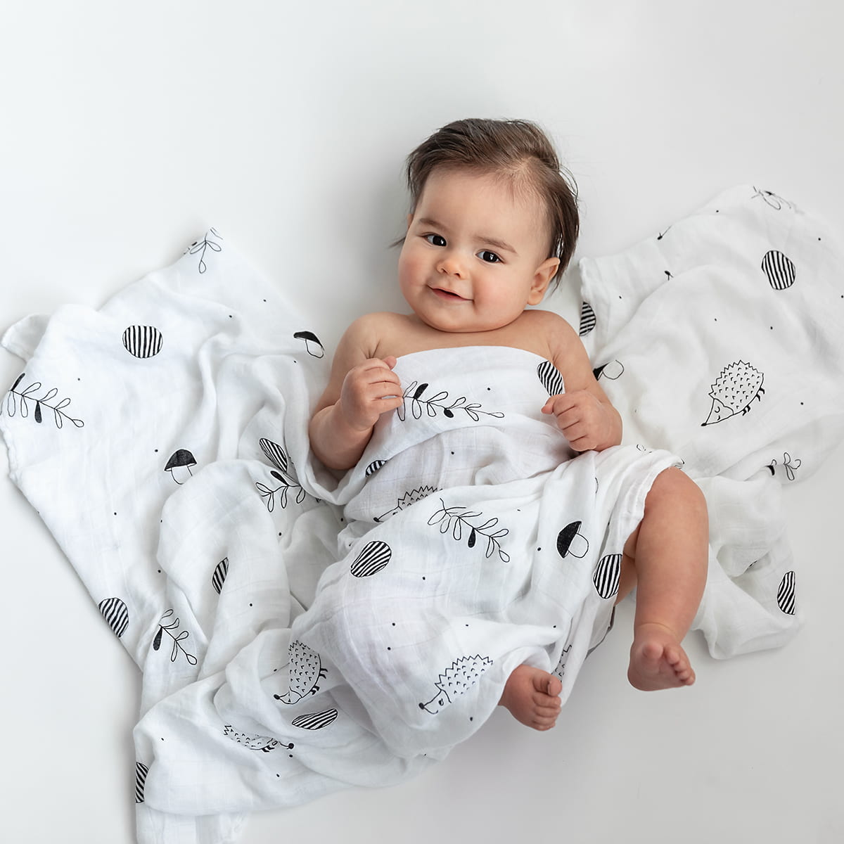 Softest baby swaddle, bamboo swaddle, hedgehogs acorns mushrooms, Rookie Humans