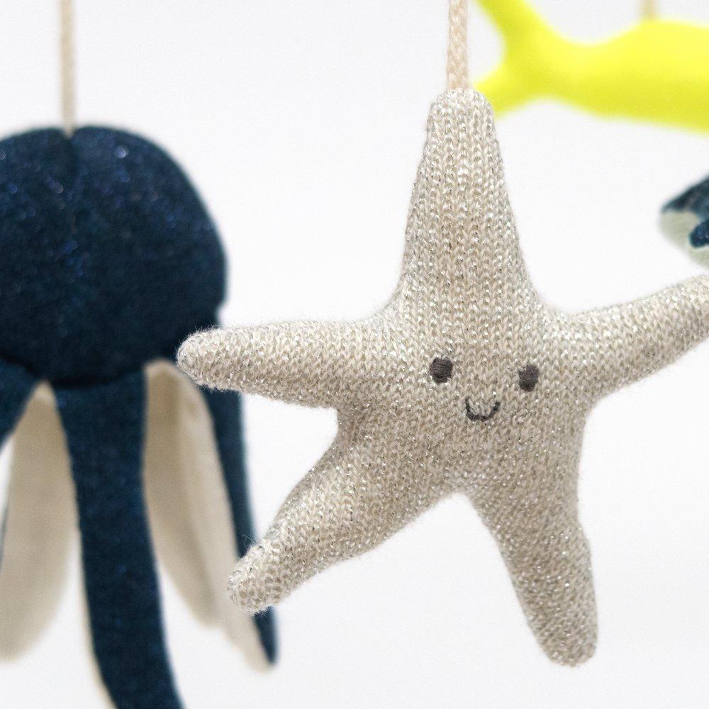 Ocean themed baby mobile with octopus, starfish, fish and whale