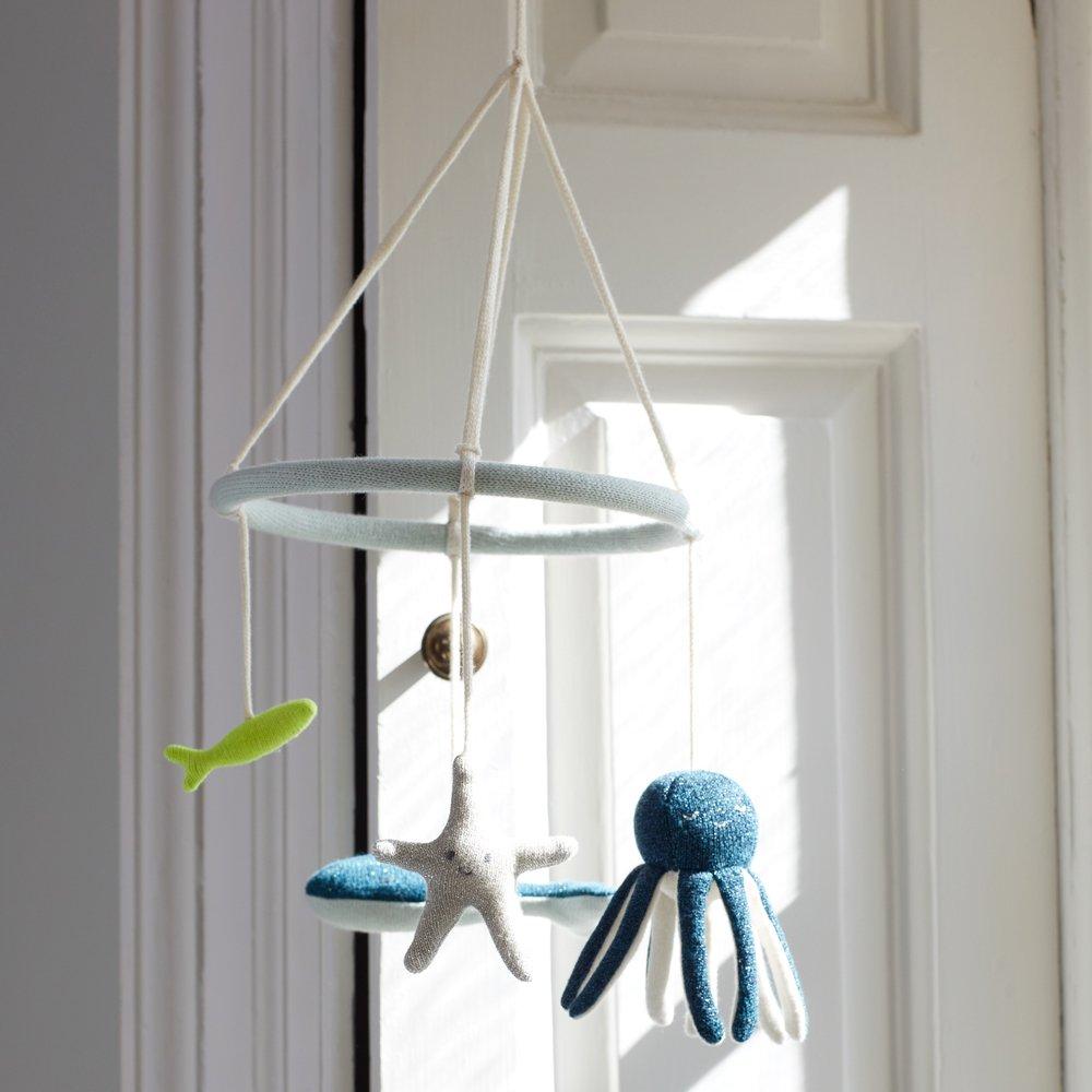 Ocean themed baby mobile with octopus, starfish, fish and whale