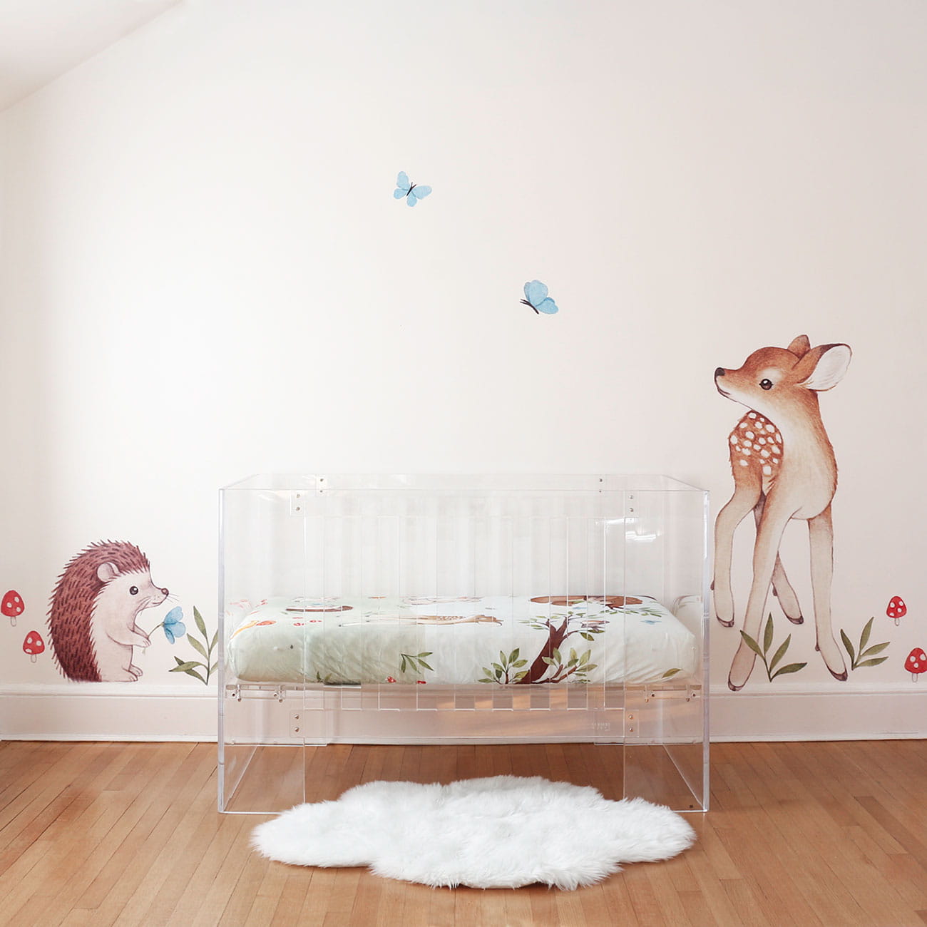 woodland nursery decor wall decal with fawn and hedgehog