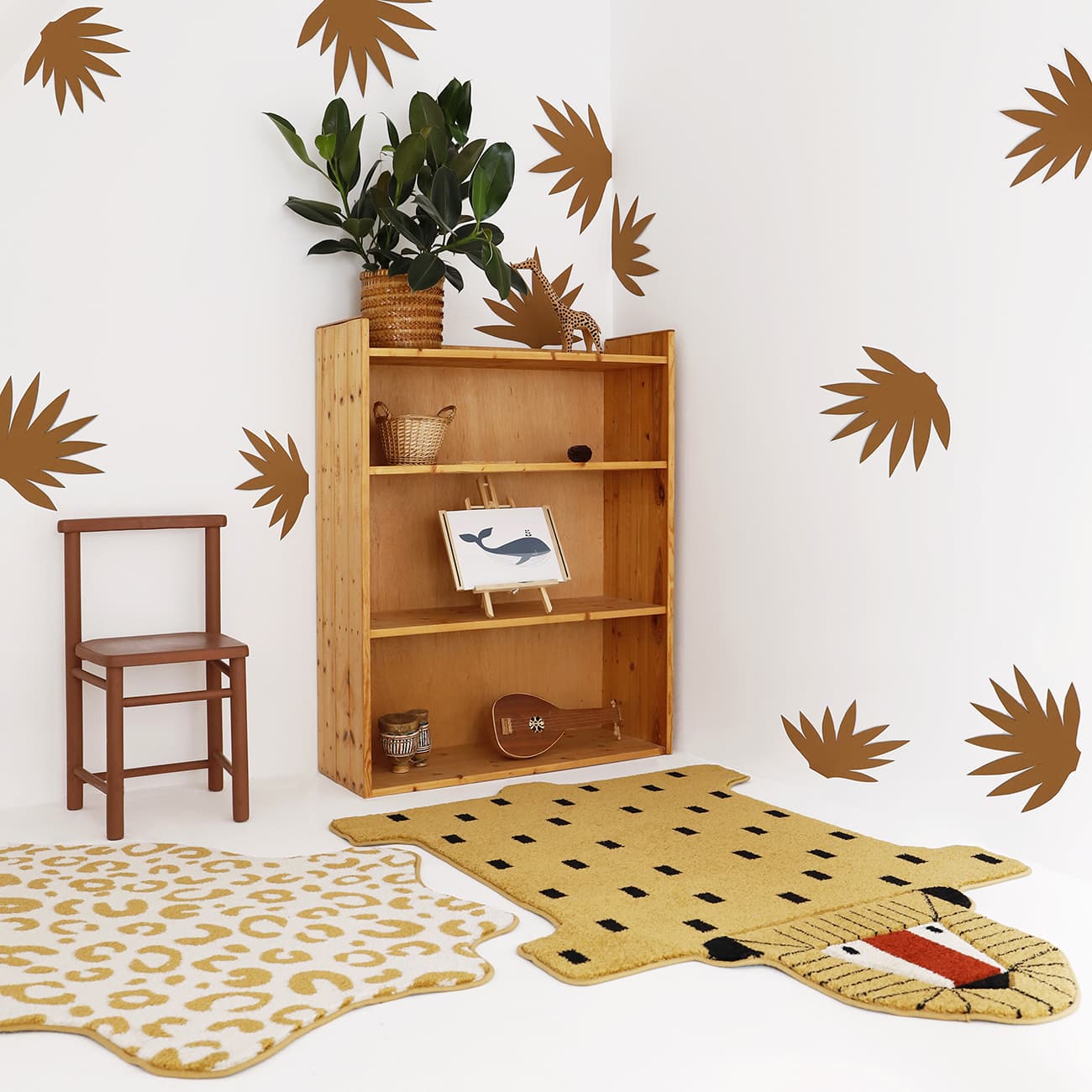 modern kid lion rug with geometric shapes