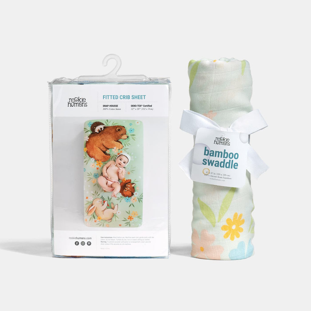Crib sheet and Swaddle bundle - Enchanted Meadow – Rookie Humans