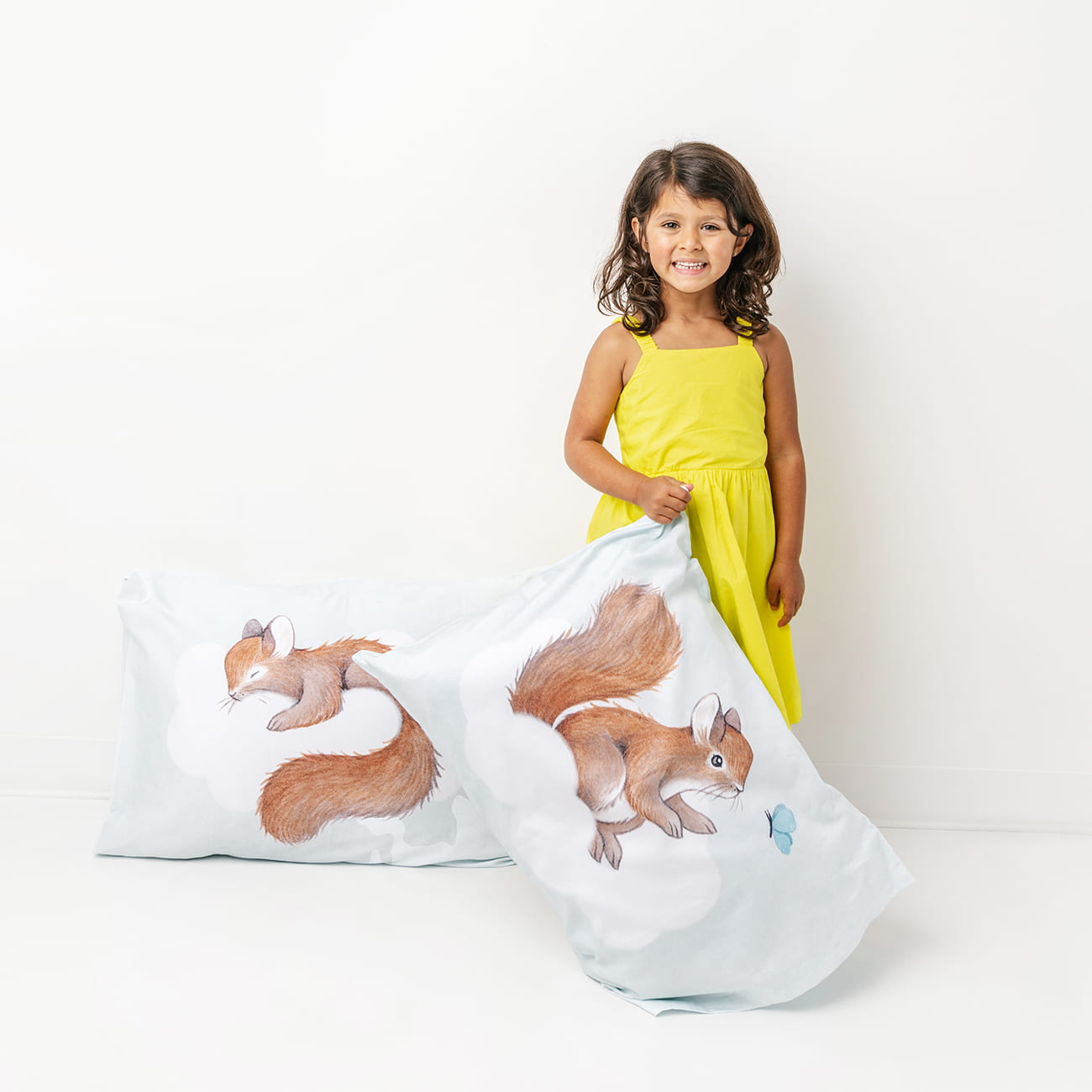 woodland kids pillowcase with squirrel and butterfly